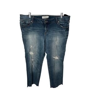 Torrid Boyfriend Cut Distressed Blue Jeans Stretch Raw Hem Women's Size 18